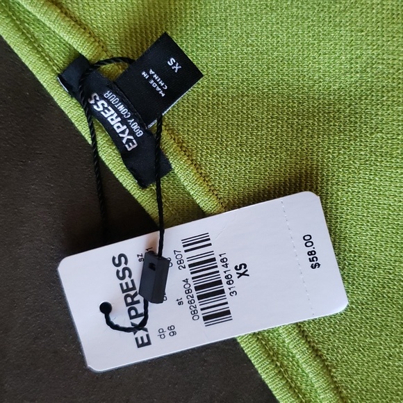 Express Body Contour One Shoulder  Cut Out Cropped Sweater Tank Lime Green XS - Picture 7 of 7